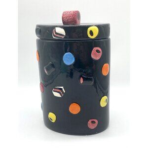 Vintage All Sorts Licorice Candy Canister Cookie Jar Black Curved 3D Ceramic